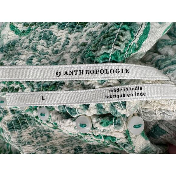 Anthropologie Floral Open Tie Back Midi Dress Womens Large White Green Stretch - Picture 6 of 10